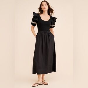 Cleobella Black Midi Dress with Puff Sleeves